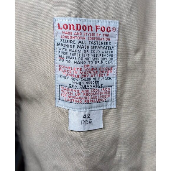 London Fog Trench Coat Men's Sz 42 Reg Tan Khaki Double Breasted Zip Liner Belt - Picture 4 of 5